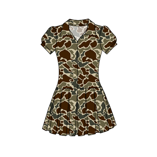 Dark brown camo baby girls summer yoga polo dress preorder