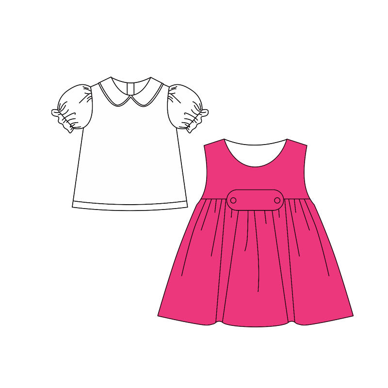 White short sleeve t-shirt hot pink dress 2pcs baby outfit preorder