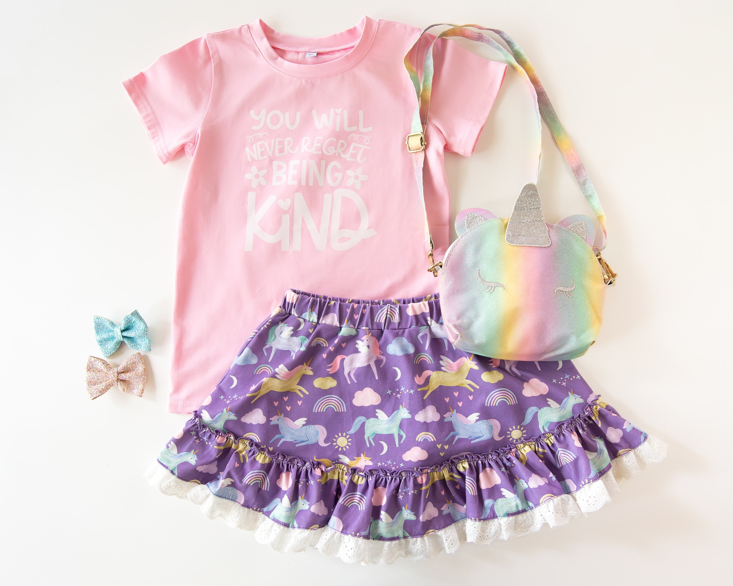 Pink letter top matching skirts girls summer outfit preorder