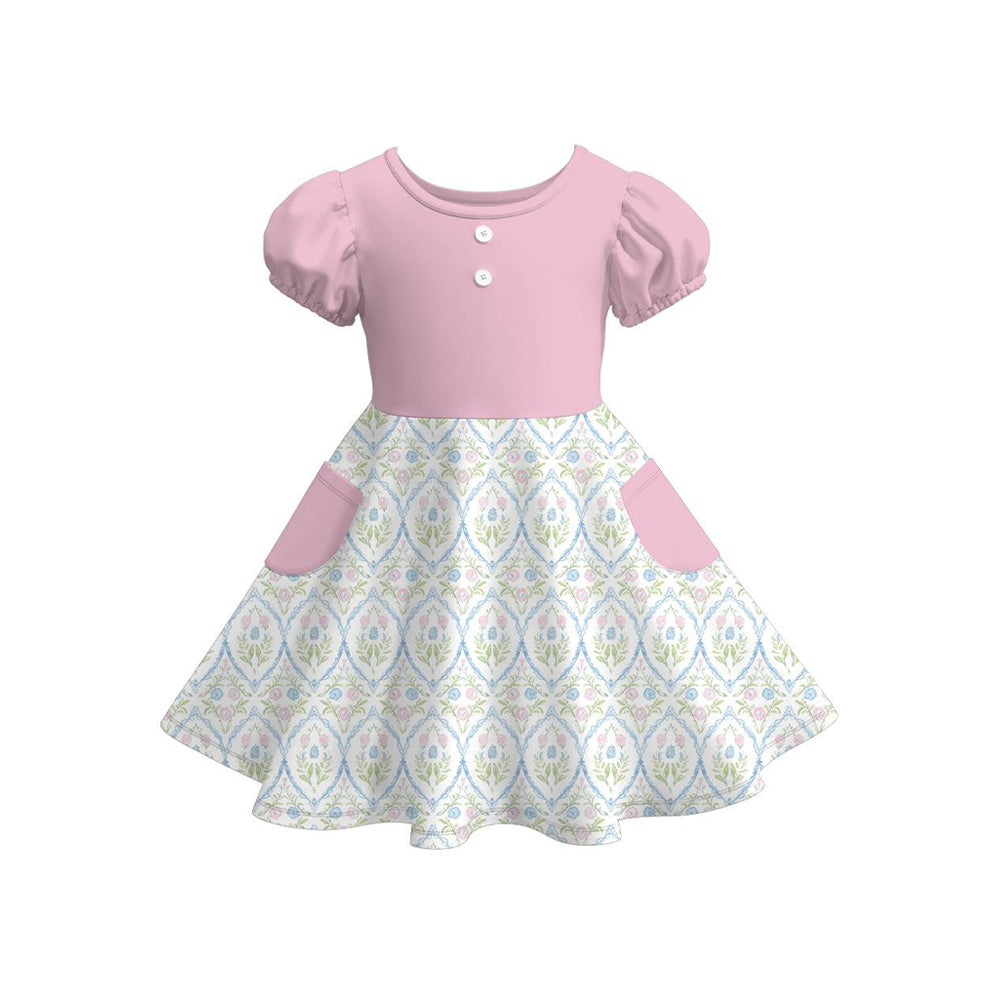 Pink blue floral design girls summer dress preorder