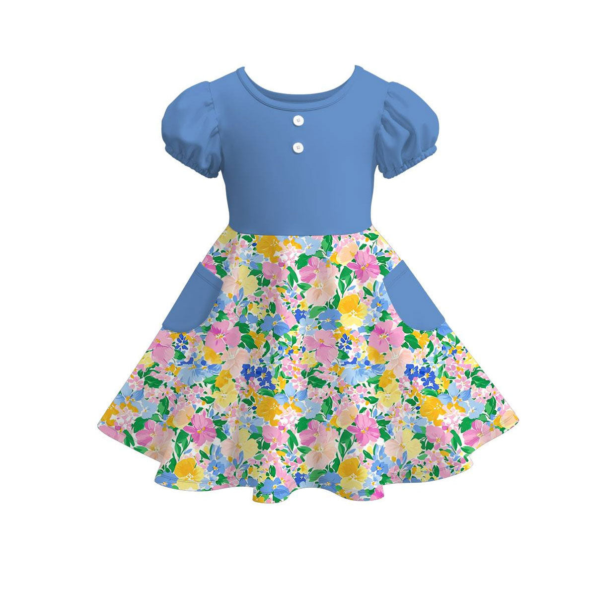 Blue yellow floral design girls summer dress preorder