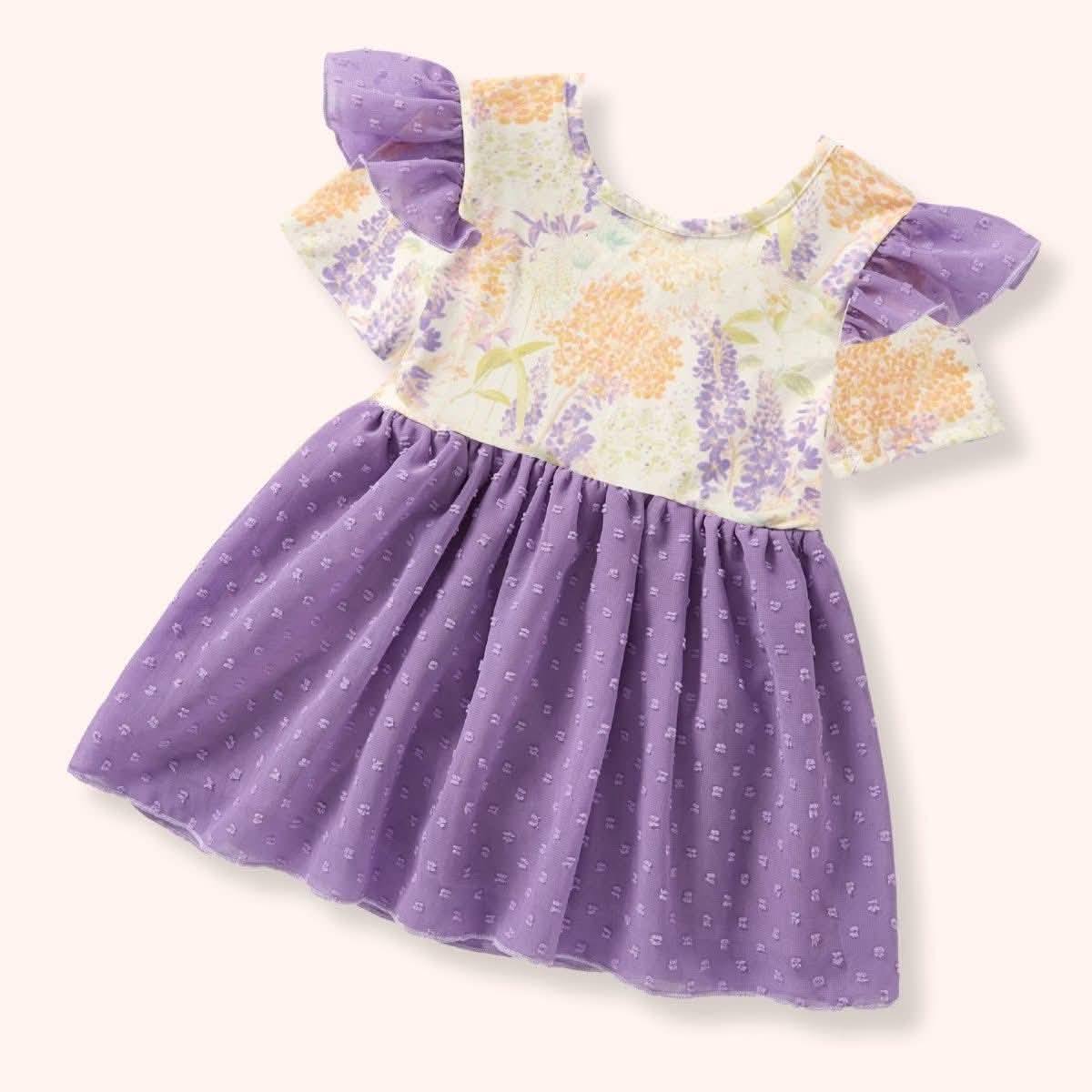 Lavender floral design girls summer tulle dress preorder