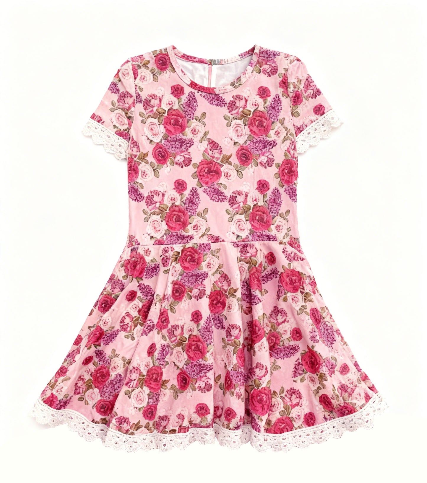 Pink flowers design girls short sleeve dress preorder