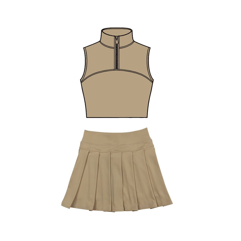 Khaki tank top matching skirt girls summer active wear outfit preorder
