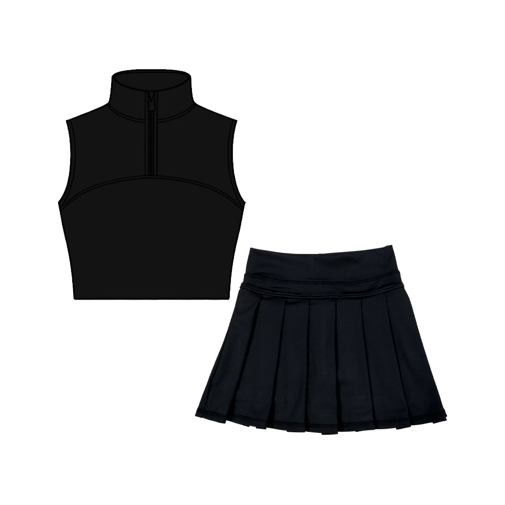 Black tank top matching skirt girls summer active wear yoga outfit preorder