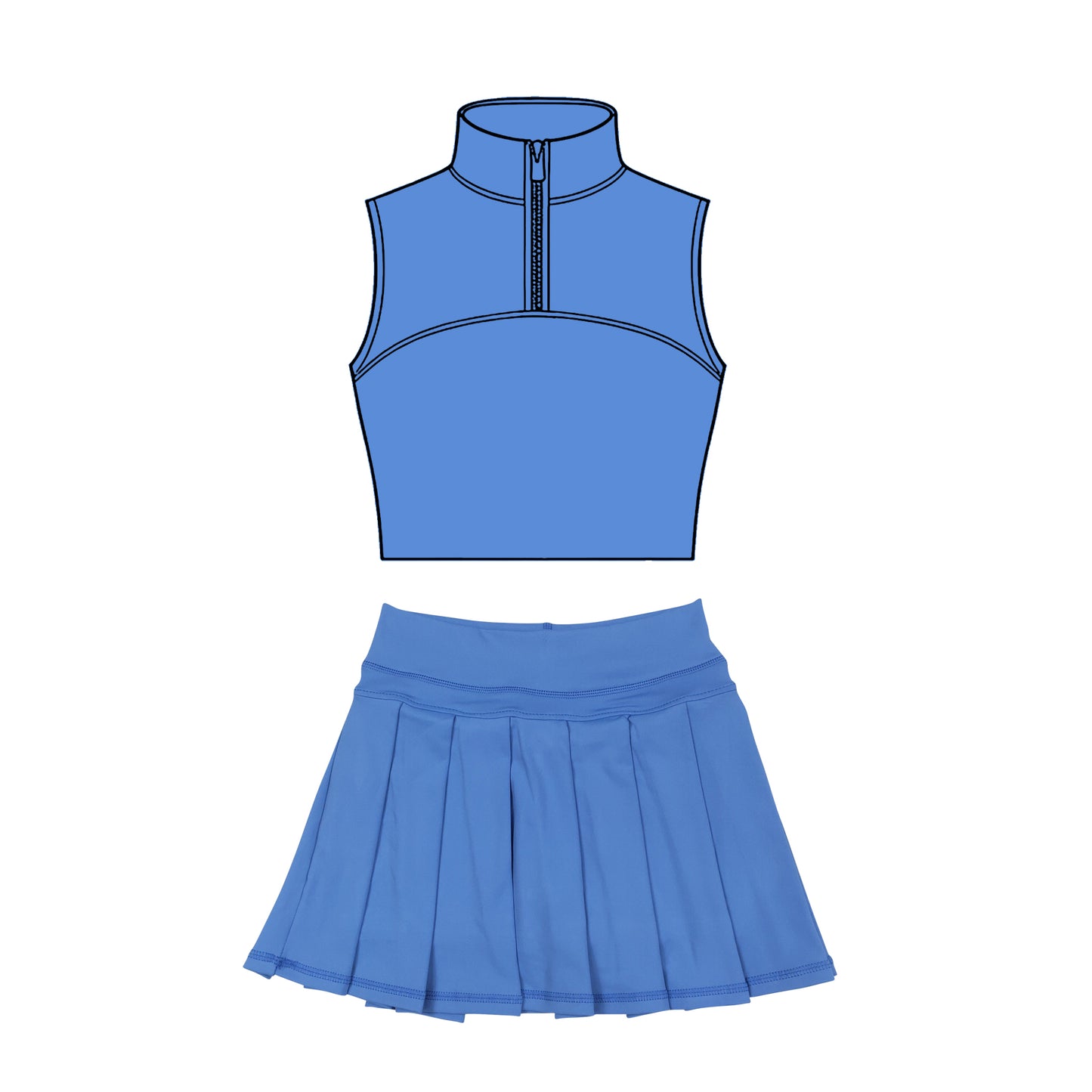 Blue tank top matching skirt girls summer active wear yoga outfit preorder