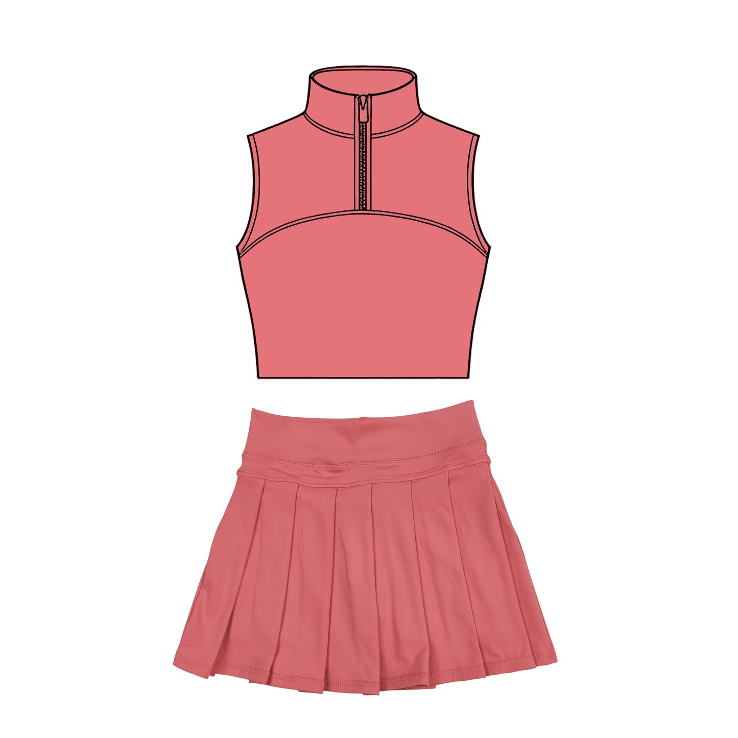 Coral tank top matching skirt girls summer active wear yoga outfit preorder