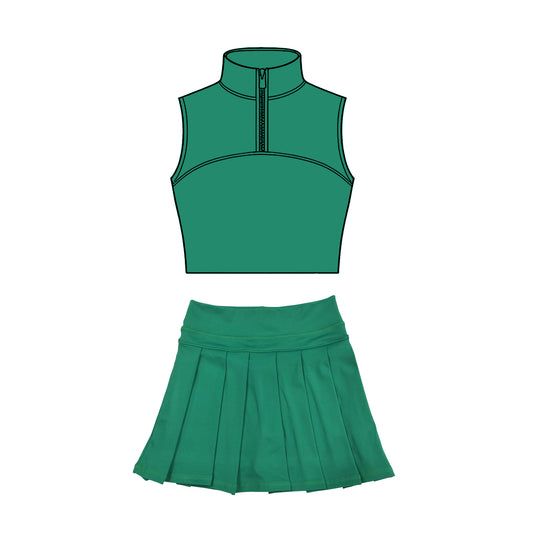 Green tank top matching skirt girls summer active wear yoga outfit preorder