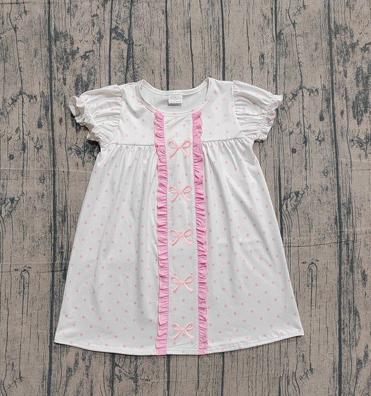 Pink bow girls short sleeve summer embroidery dress preorder