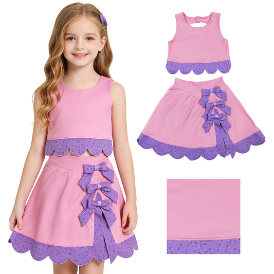 Pink crop top matching skirt girls summer active wear yoga outfit