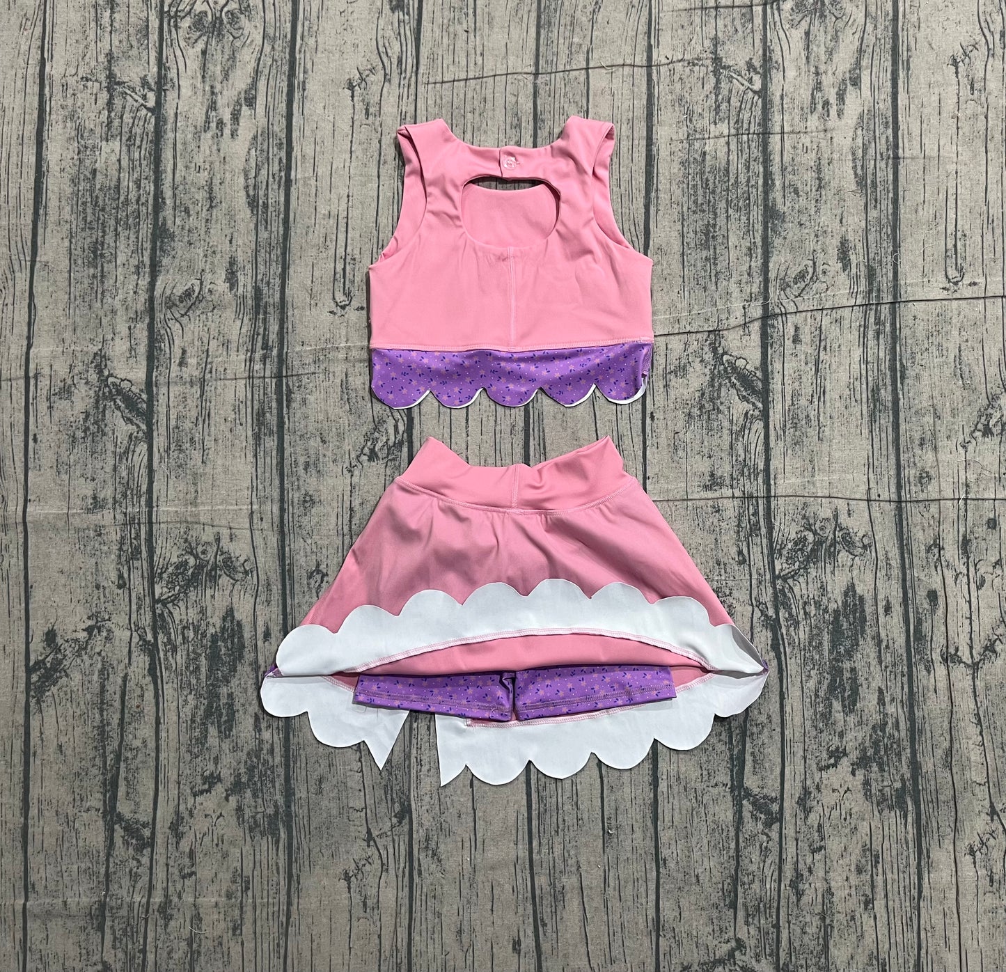Pink crop top matching skirt girls summer active wear yoga outfit preorder