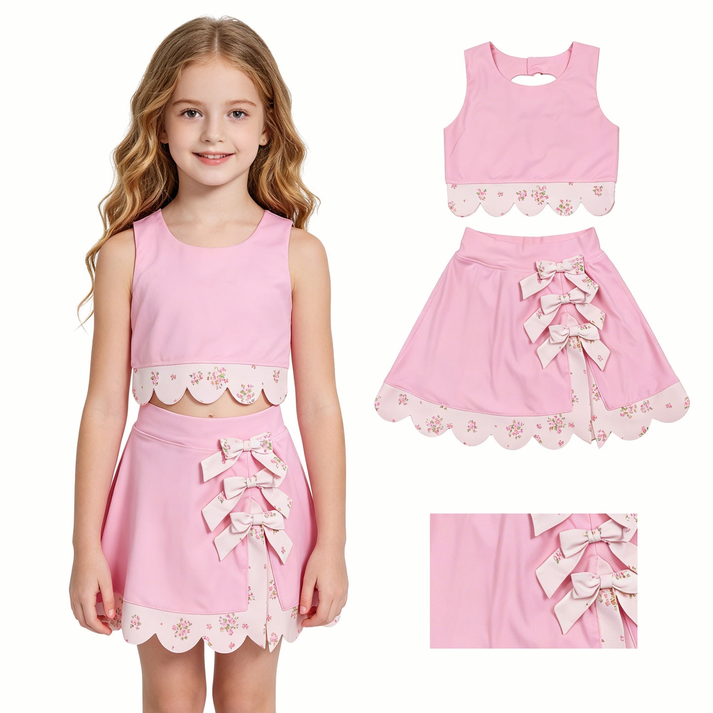 Pink tank top matching skirt girls summer active wear yoga outfit