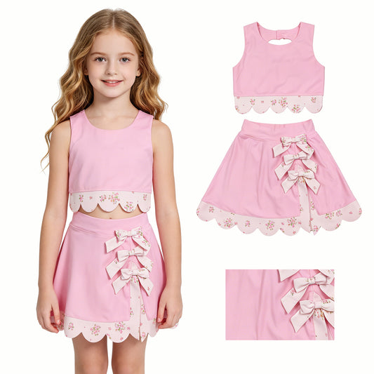 Pink tank top matching skirt girls summer active wear yoga outfit