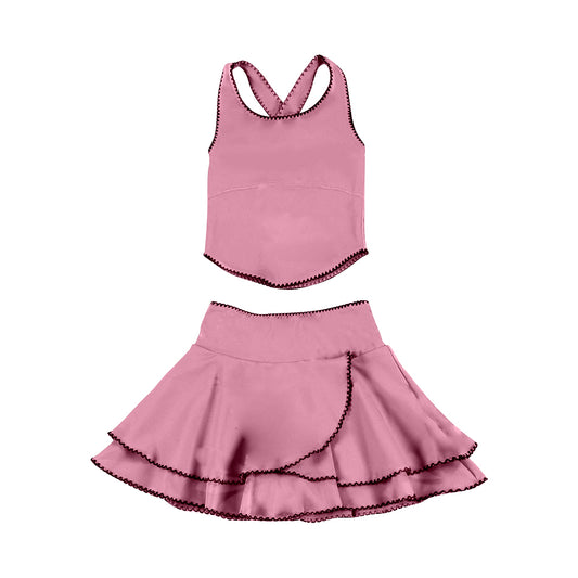 Dark pink tank top matching skirt girls summer active wear yoga outfit preorder