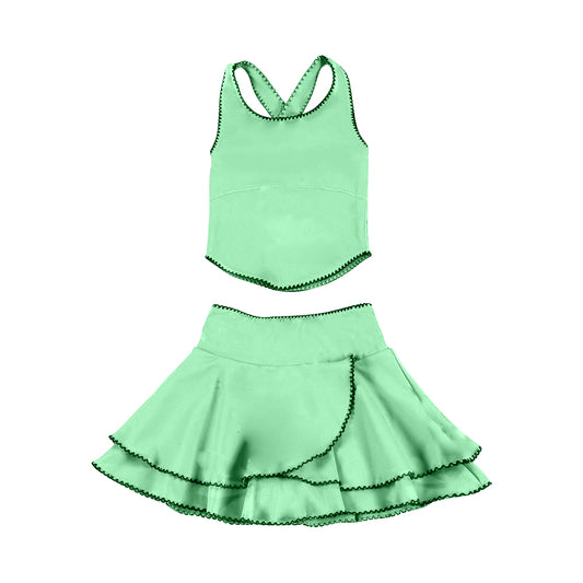 Green tank top matching skirt girls summer active wear yoga outfit preorder