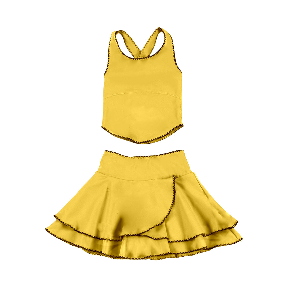 Golden tank top matching skirt girls summer active wear yoga outfit preorder