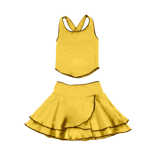 Golden tank top matching skirt girls summer active wear yoga outfit preorder