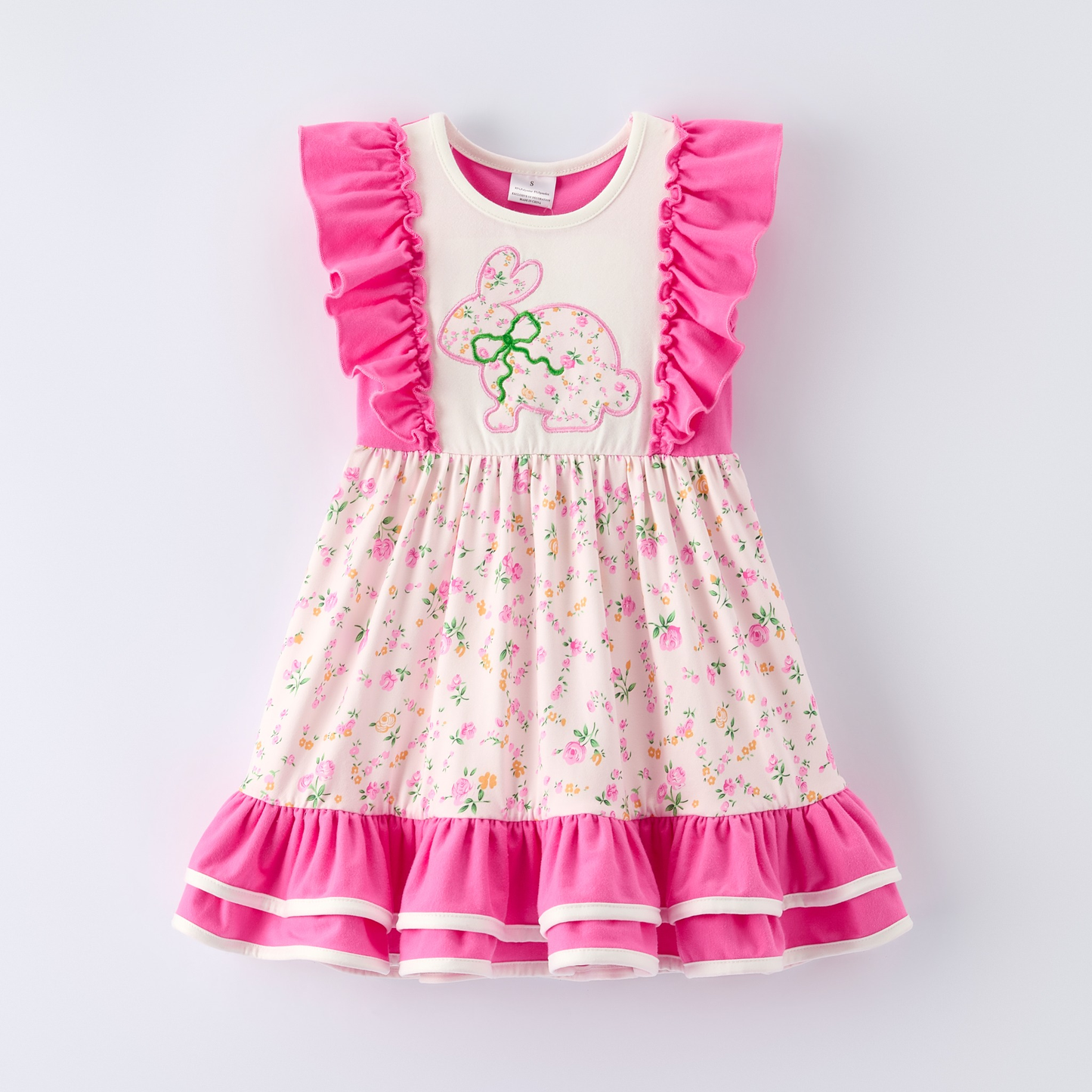 Easter floral bunny design girls dress preorder