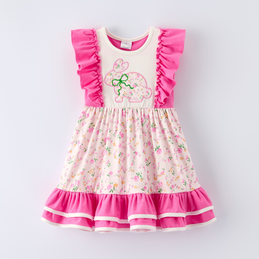 Easter floral bunny design girls dress preorder