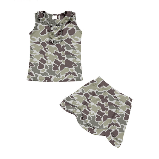 Dark grey camo tank top matching skirt girls summer active wear yoga outfit preorder