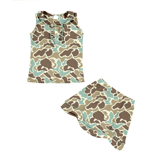 Green khaki tank top matching skirt girls summer active wear yoga outfit preorder