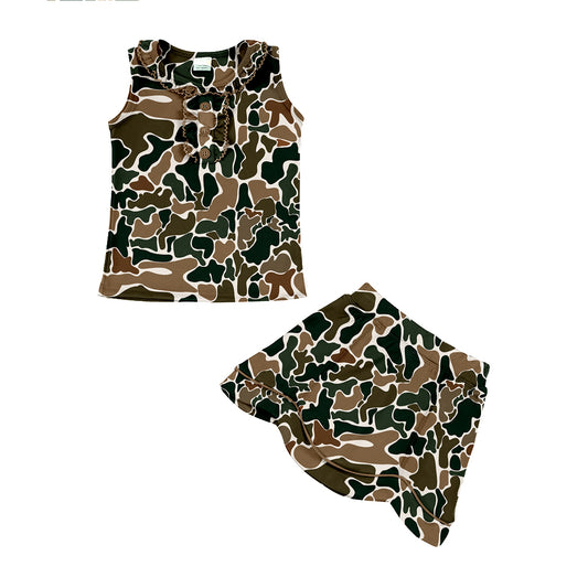 Dark green tank top matching skirt girls summer active wear yoga outfit preorder