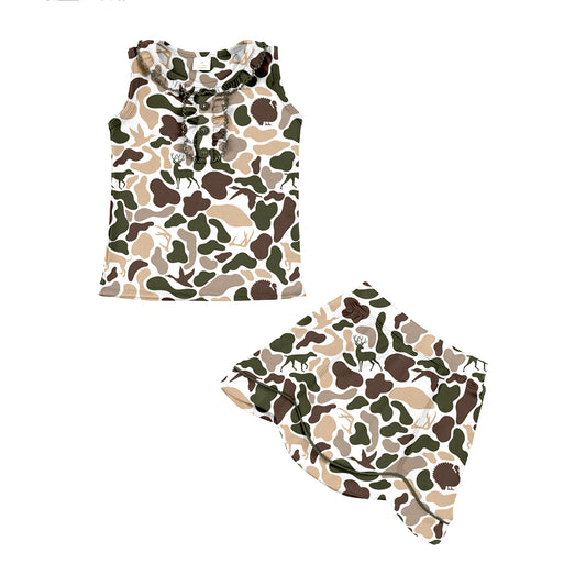 Deer duck camo tank top matching skirt girls summer active wear yoga outfit preorder