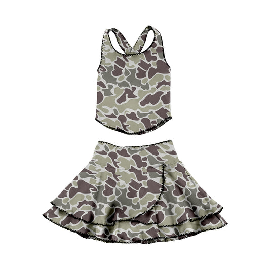Dark grey camo halter top matching skirt girls summer active wear yoga outfit preorder