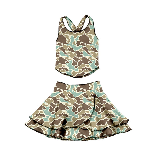 Green brown Camo halter top matching skirt girls summer active wear yoga outfit preorder