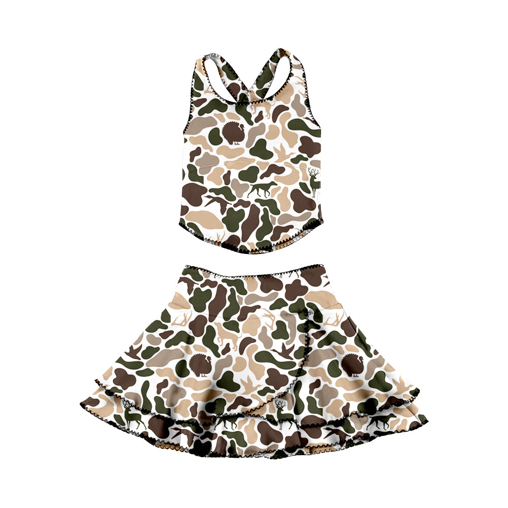 Deer duck Camo halter top matching skirt girls summer active wear yoga outfit preorder