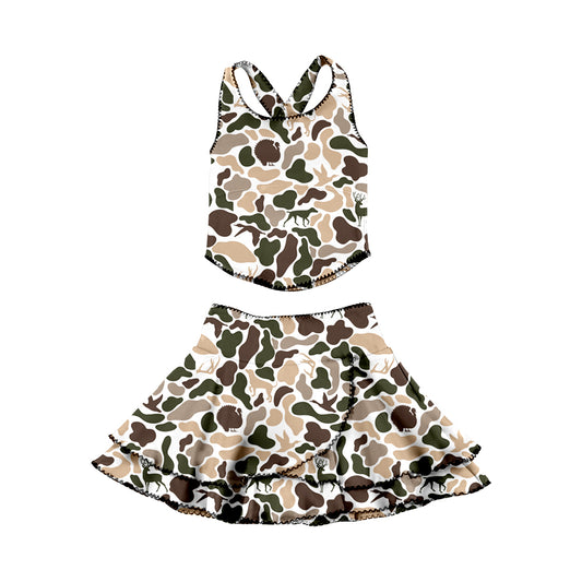 Deer duck Camo halter top matching skirt girls summer active wear yoga outfit preorder