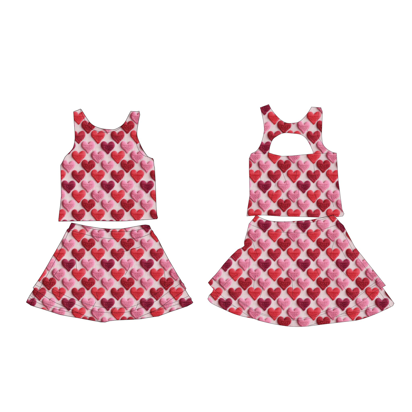 Valentines heart tank top matching skirt girls active wear yoga outfit preorder