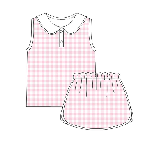 Pink plaid tank top matching skirt girls active wear yoga outfit preorder