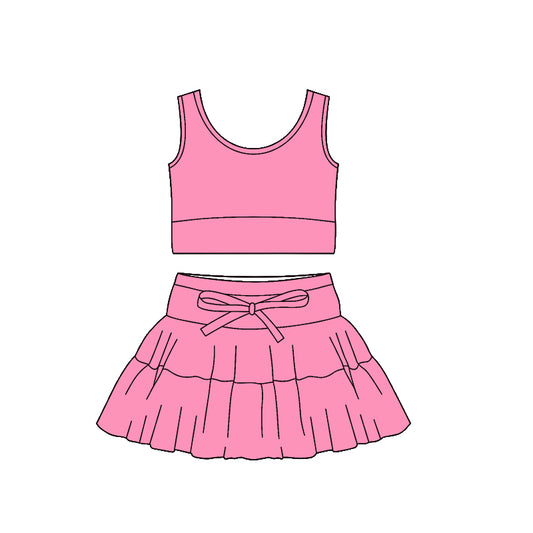 Pink tank top matching skirt girls active wear yoga outfit preorder