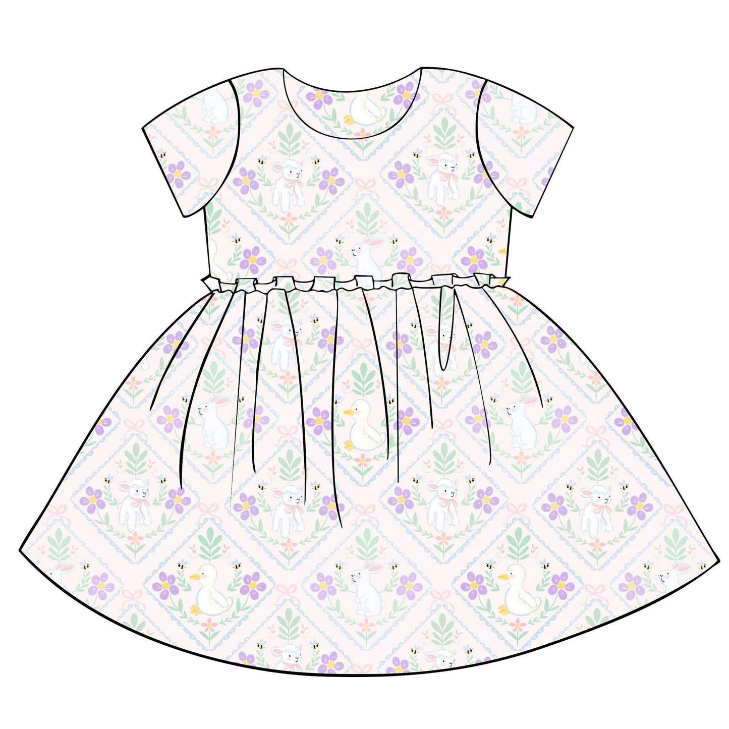 Easter bunny design toddle baby girls dress preorder