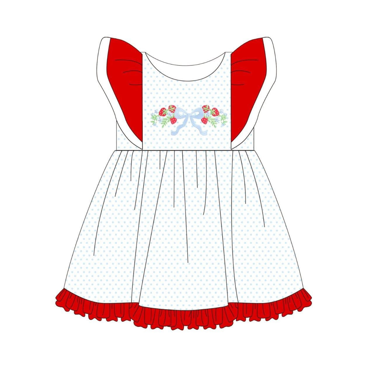Strawberry blue bow design toddle baby girls dress preorder
