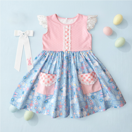 Easter bunny floral design toddle baby girls dress preorder