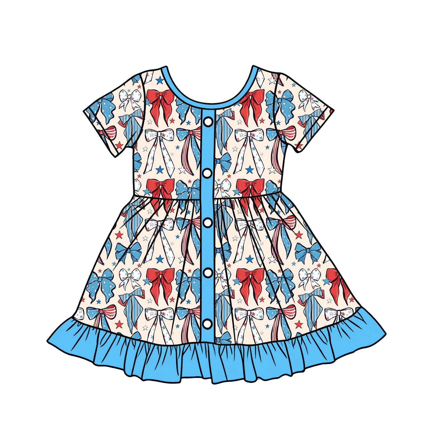 Red blue bow design toddle baby girls dress preorder