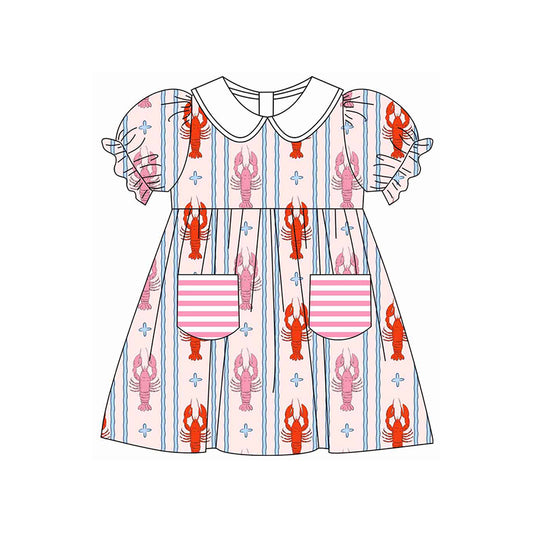 Crawfish design toddle baby girls dress preorder