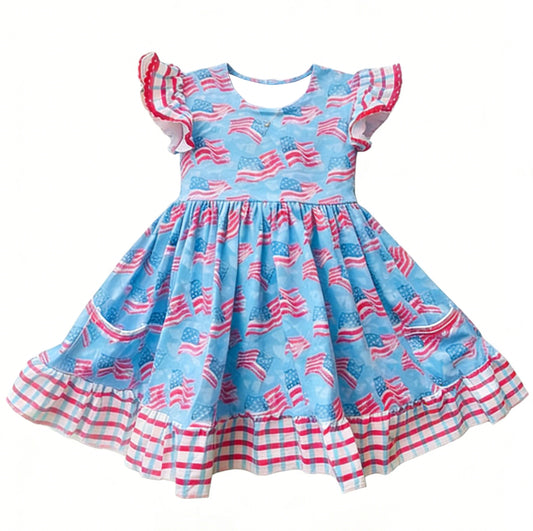 America flag july 4th design toddle baby girls dress preorder