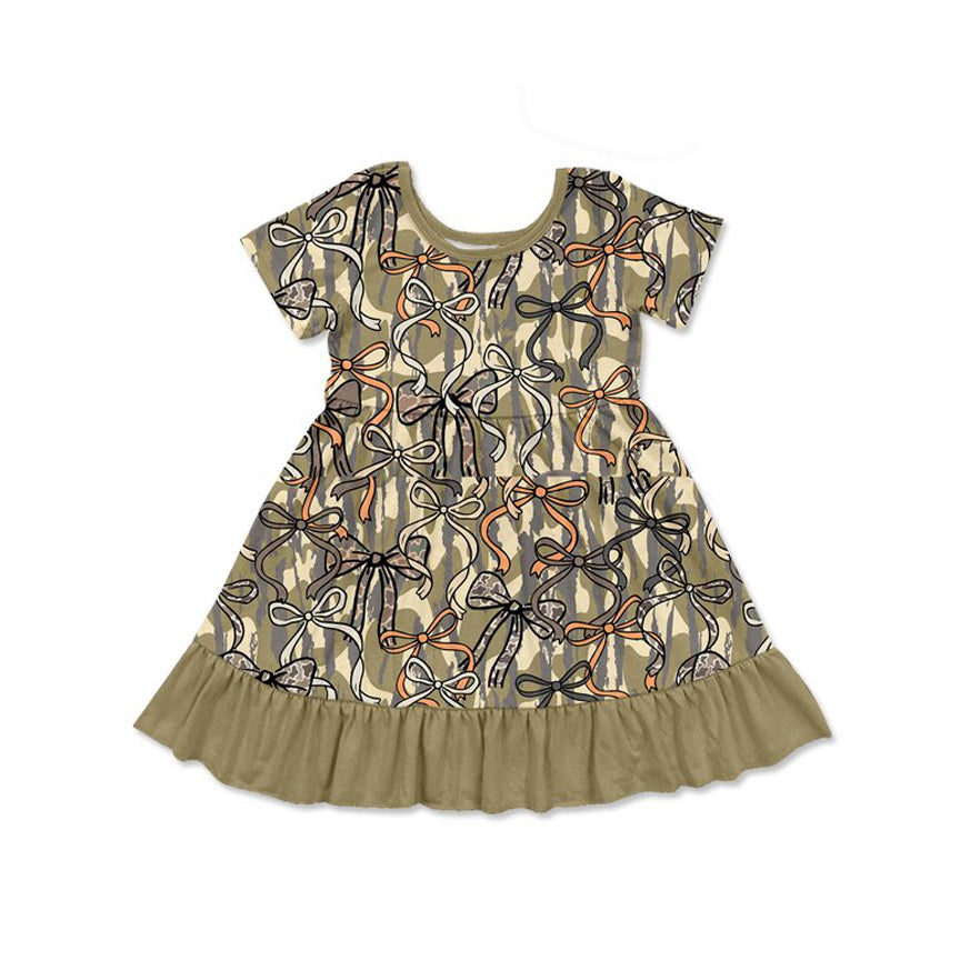 Camouflage bow kids girls short sleeve dress preorder