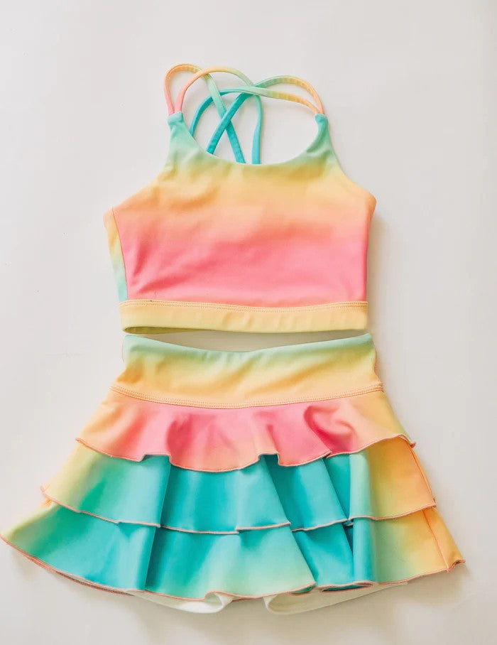 Tie dye top matching skirt girls active wear yoga outfit preorder