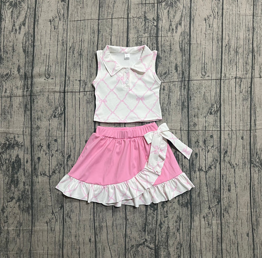 Pink bow tank top matching skirt girls active wear yoga outfit preorder