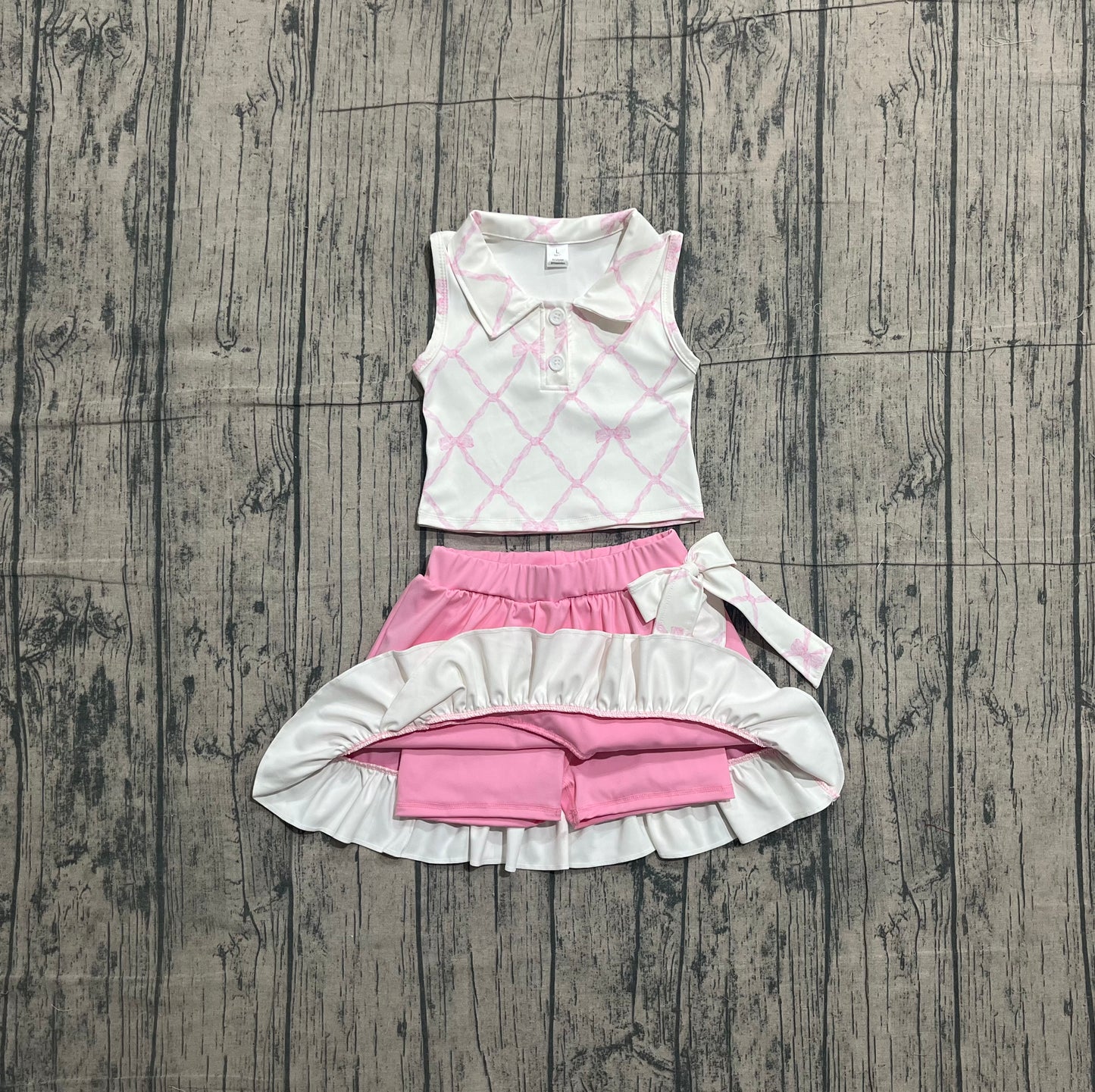 Pink bow tank top matching skirt girls active wear yoga outfit preorder