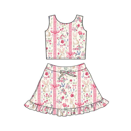 Easter bunny floral tank top matching skirt girls active wear yoga outfit preorder