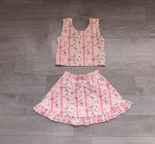 Easter bunny floral tank top matching skirt girls active wear yoga outfit preorder