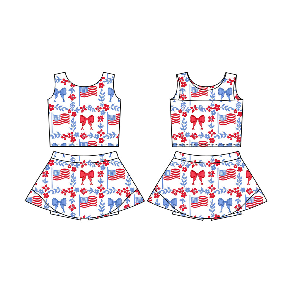 July 4th tank top matching skirt girls active wear yoga outfit preorder