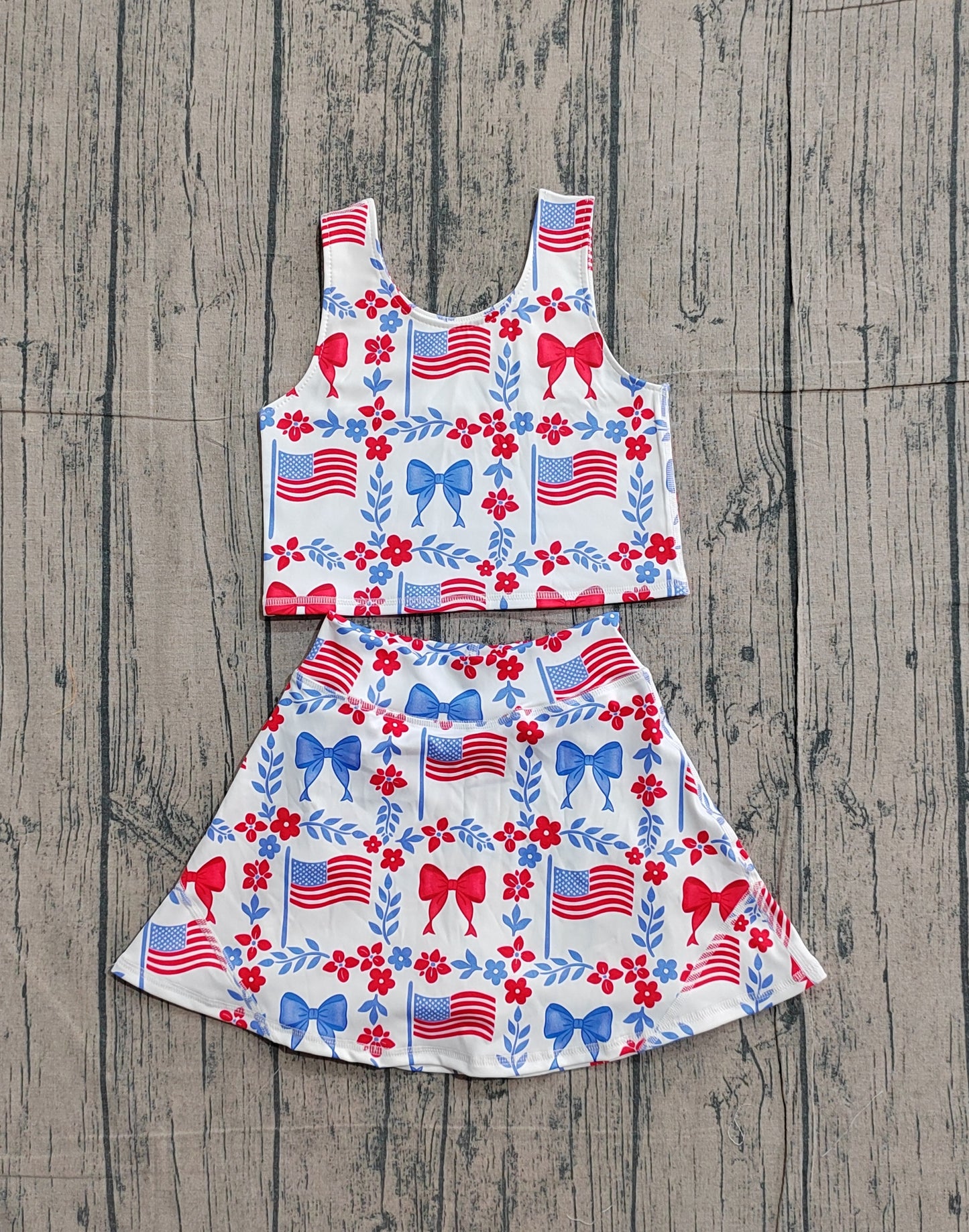 America flag design toddle baby girls active wear yoga skirt set preorder