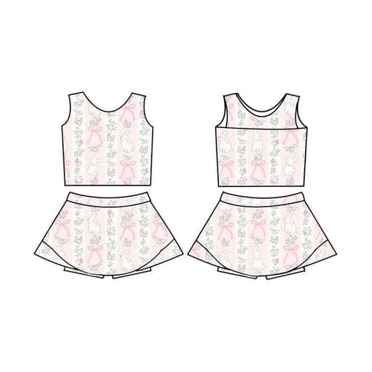 Easter bunny floral tank top matching skirt girls yoga outfit preorder