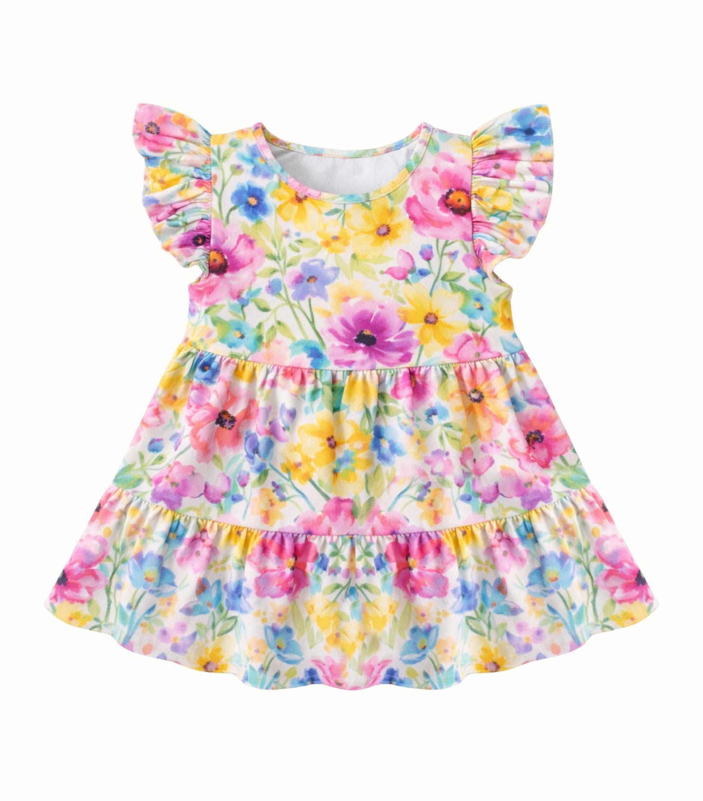 Yellow pink flowers design toddle girls dress preorder